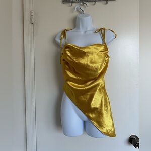 Elegant Gold Satin Asymmetrical Top New